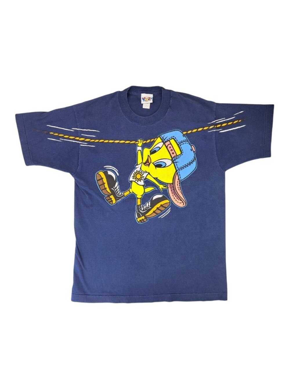 Vintage Tweety Bird Looney Tunes Hanging On Rope T-Shirt Blue 1995 Size Large